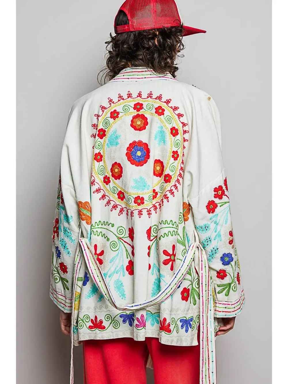 POL Long Sleeve Tassel Trim Waist Band Printed Woven Cardigan - S M L - Picture 4 of 4